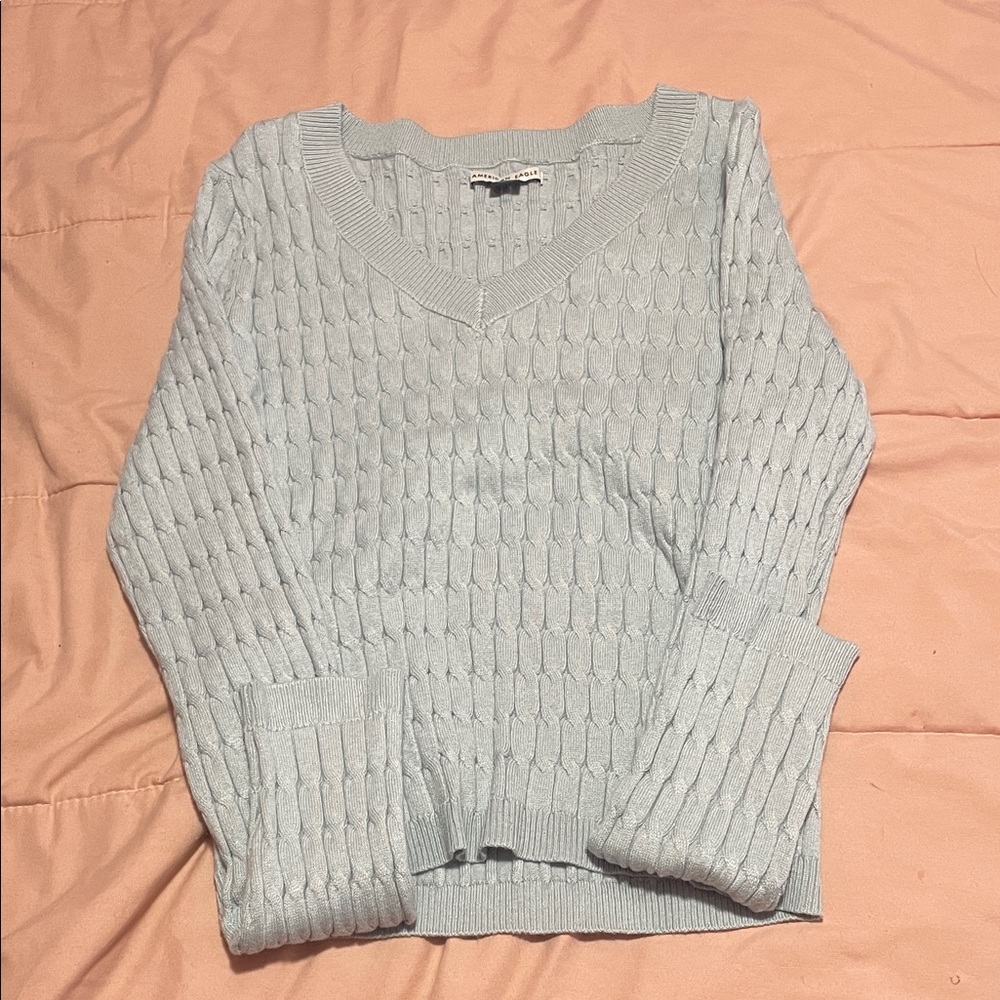 American Eagle Outfitters Light Gray V-Neck Sweater